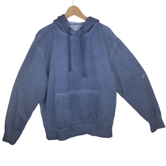 Sun + Stone Garment-Washed Fleece Hoodie Kangaroo pocket Hoodie Mens Navy Medium - Picture 8 of 8
